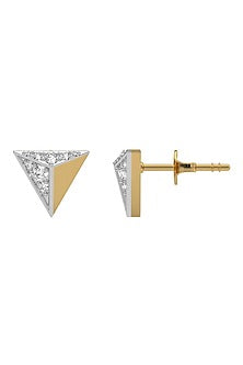 Gold Plated Lab-Grown Diamond Triangular Stud Earrings In Sterling Silver