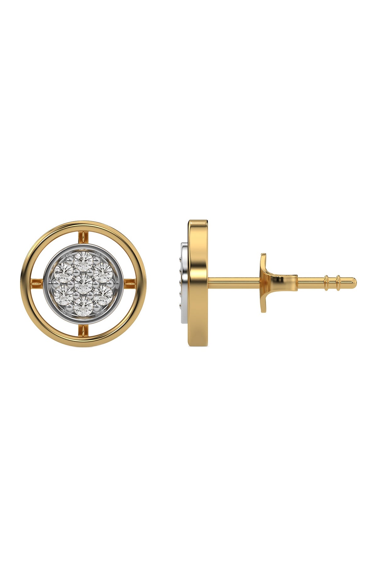 Gold Plated Lab-Grown Diamond Halo Stud Earrings In Sterling Silver