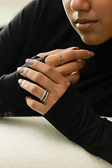Anti-Tarnish White Finish Diamond & Sapphire Ring In Sterling Silver