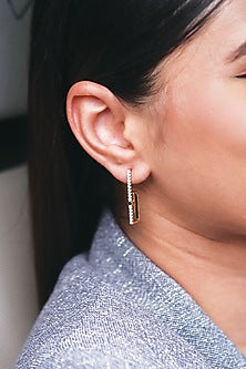 Gold Plated Diamond Paper-Clip Hoop Earrings