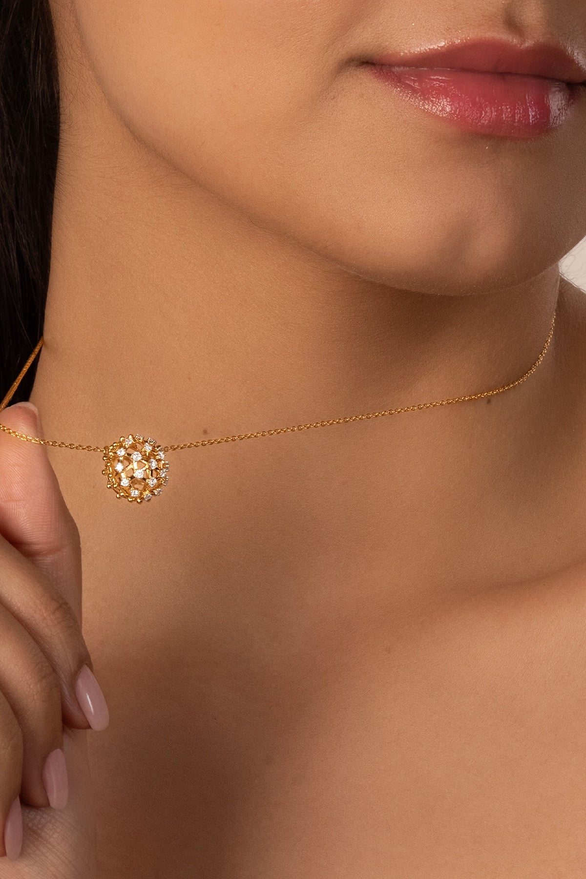 Gold Plated Diamond Compass Pendant Necklace