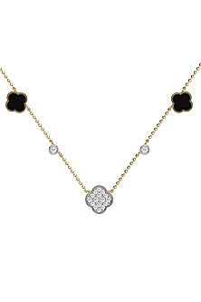 Gold Plated Diamond Black Enameled Necklace