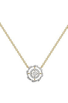 Gold Plated Diamond Circular Pendant Necklace In Sterling Silver