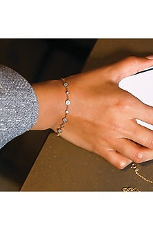 Gold Finish Diamond Bracelet In Silver