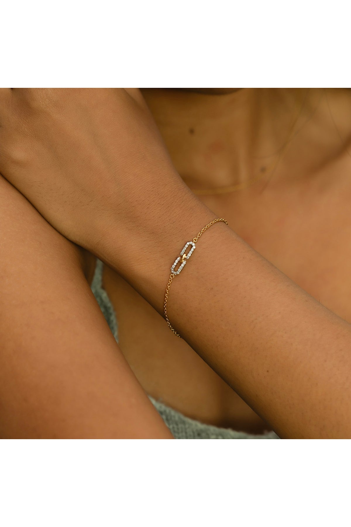 Gold Finish Diamond Bracelet In Silver