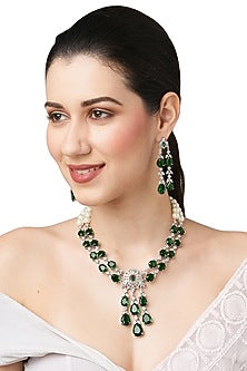 White Finish Emerald Stone & Zircon Necklace Set