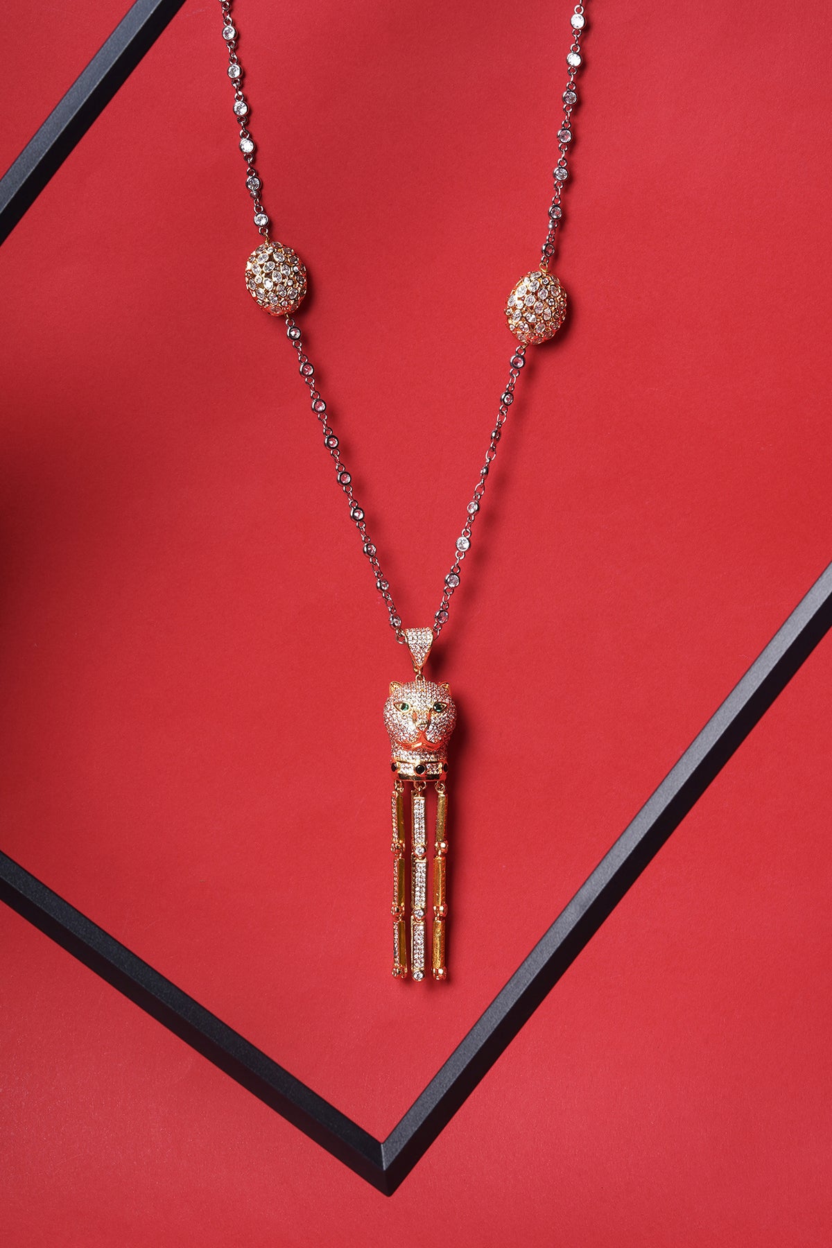Gold Finish Zircon Long Necklace