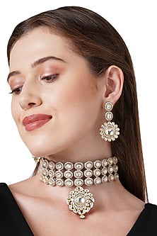 Gold Finish Kundan Polki Choker Necklace Set