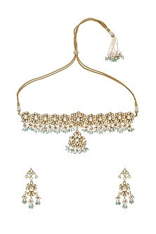 Gold Finish Kundan Polki Necklace Set