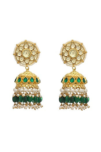 Gold Finish Kundan Polki Jhumka Earrings