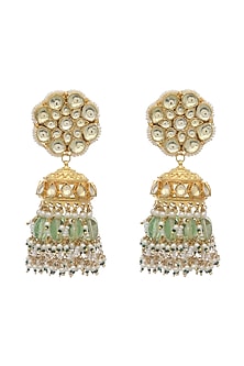 Gold Finish Kundan Polki Jhumka Earrings