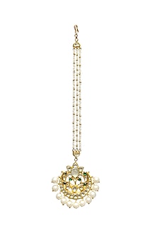 Gold Finish Kundan Polki & Pearl Maang Tikka