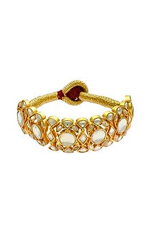 Gold Finish Kundan Polki & Pearl Adjustable Jadau Bangle