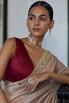Gold Finish Kundan Polki & Pearl Handmade Jadau Choker Necklace