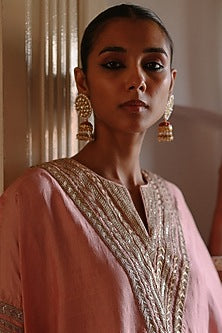 Gold Finish Kundan Polki & Ruby Stone Jadau Jhumka Earrings