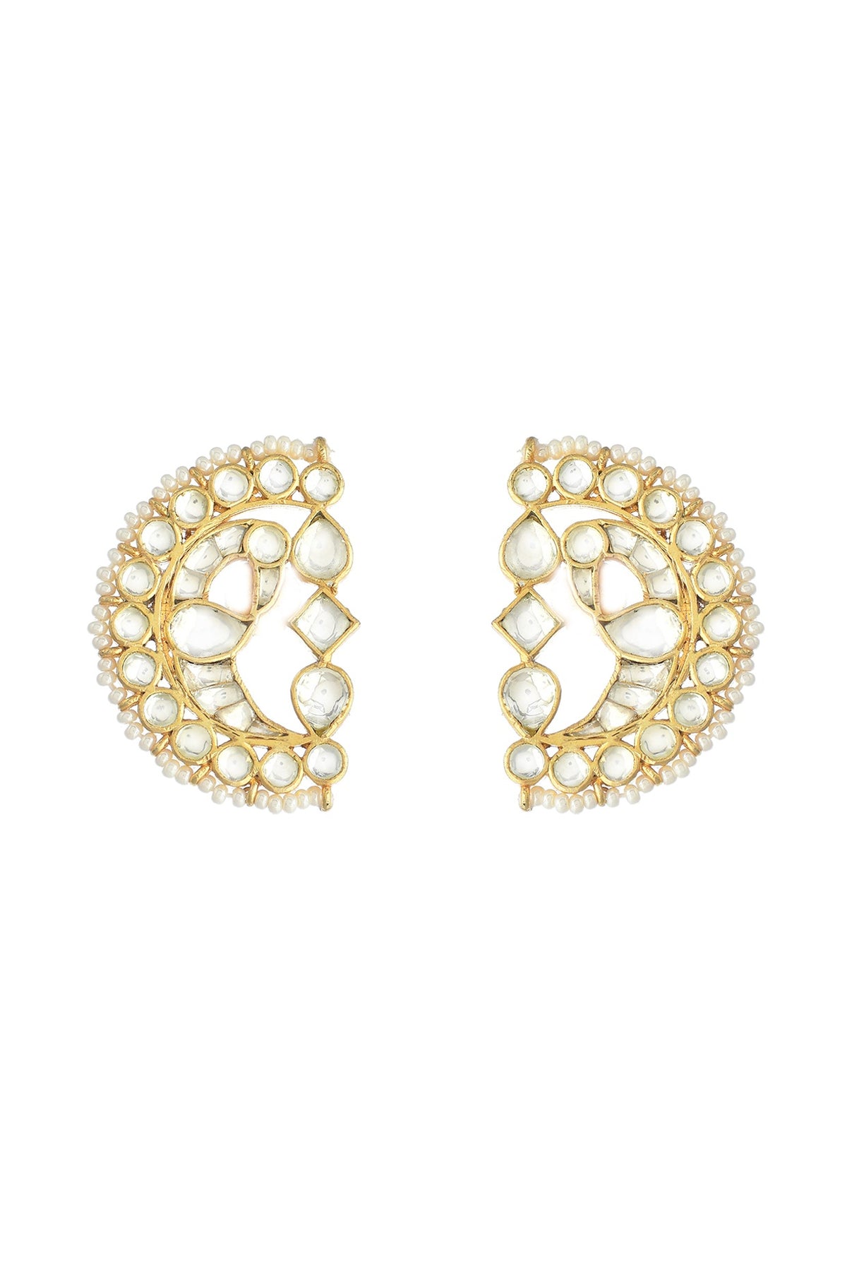 Gold Finish Kundan Polki Jadau Stud Earrings