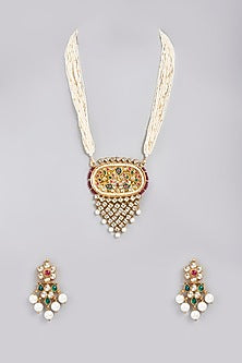 Gold Finish Kundan Polki Necklace Set