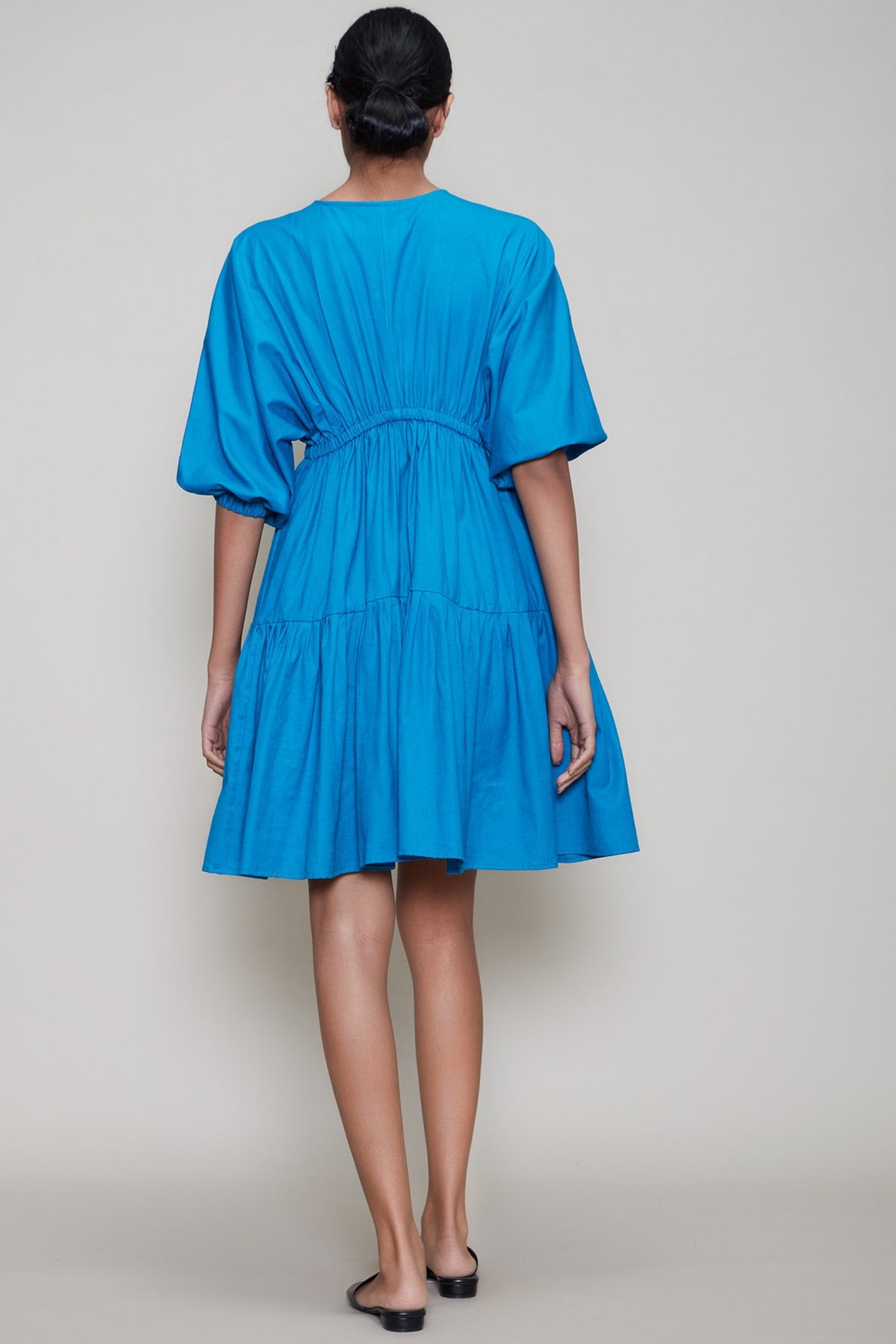 Blue Handwoven Dress With Drawstrings