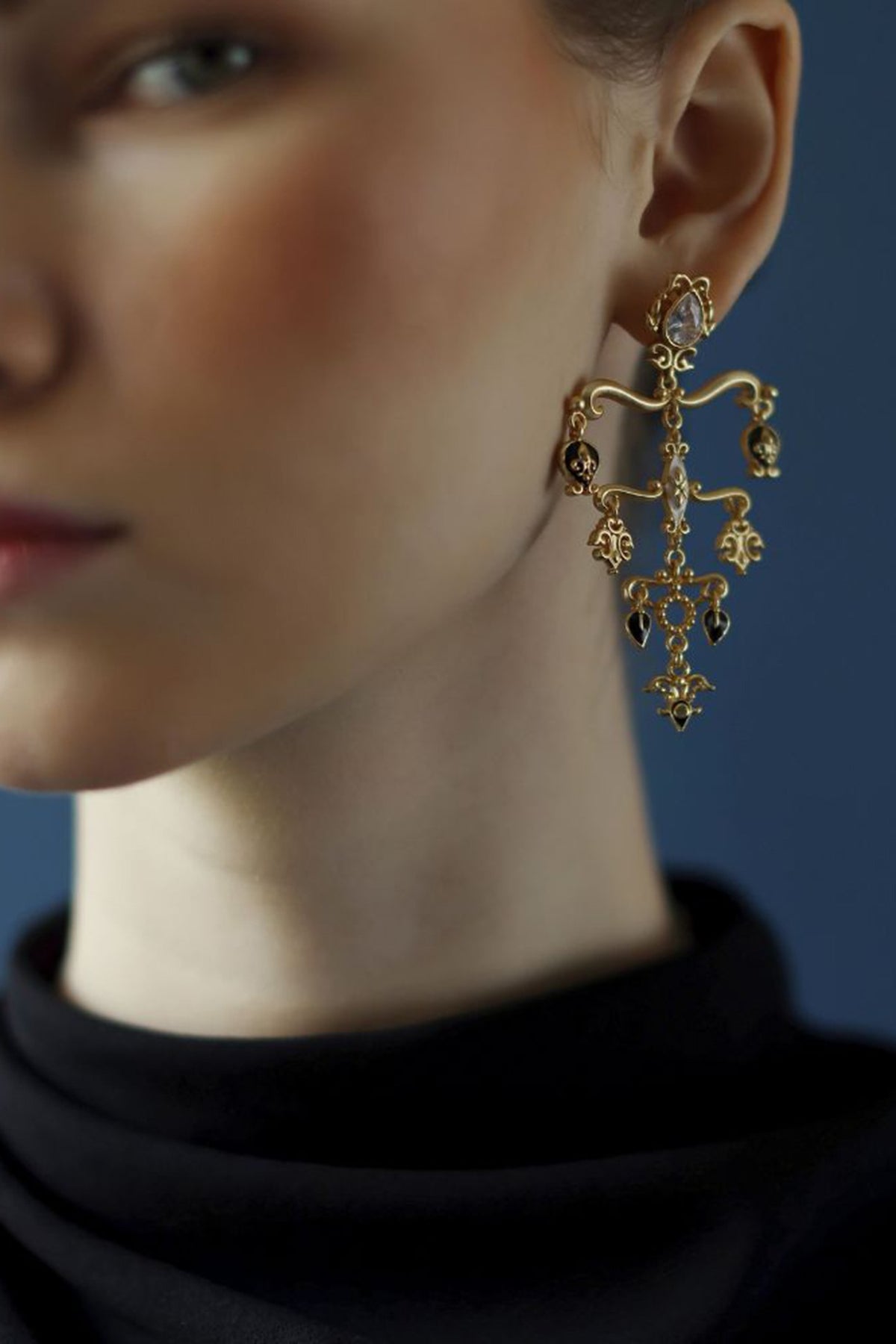 Gold Finish Zircon & Crystal Enameled Balance Earrings