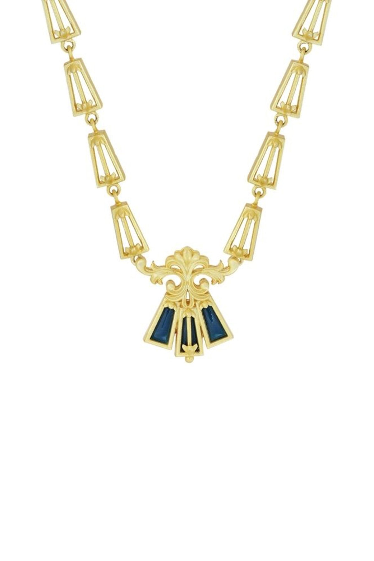 Gold Plated Blue Enameled Floral Necklace