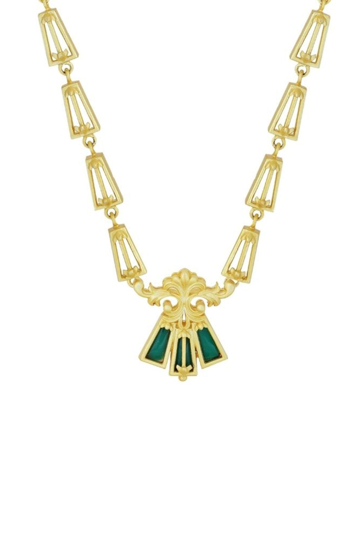 Gold Plated Green Enameled Floral Necklace