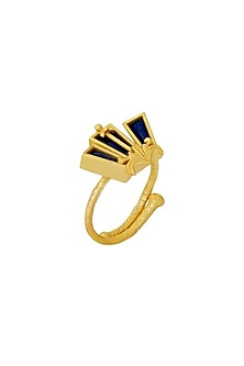 Gold Plated Blue Enameled Floral Ring