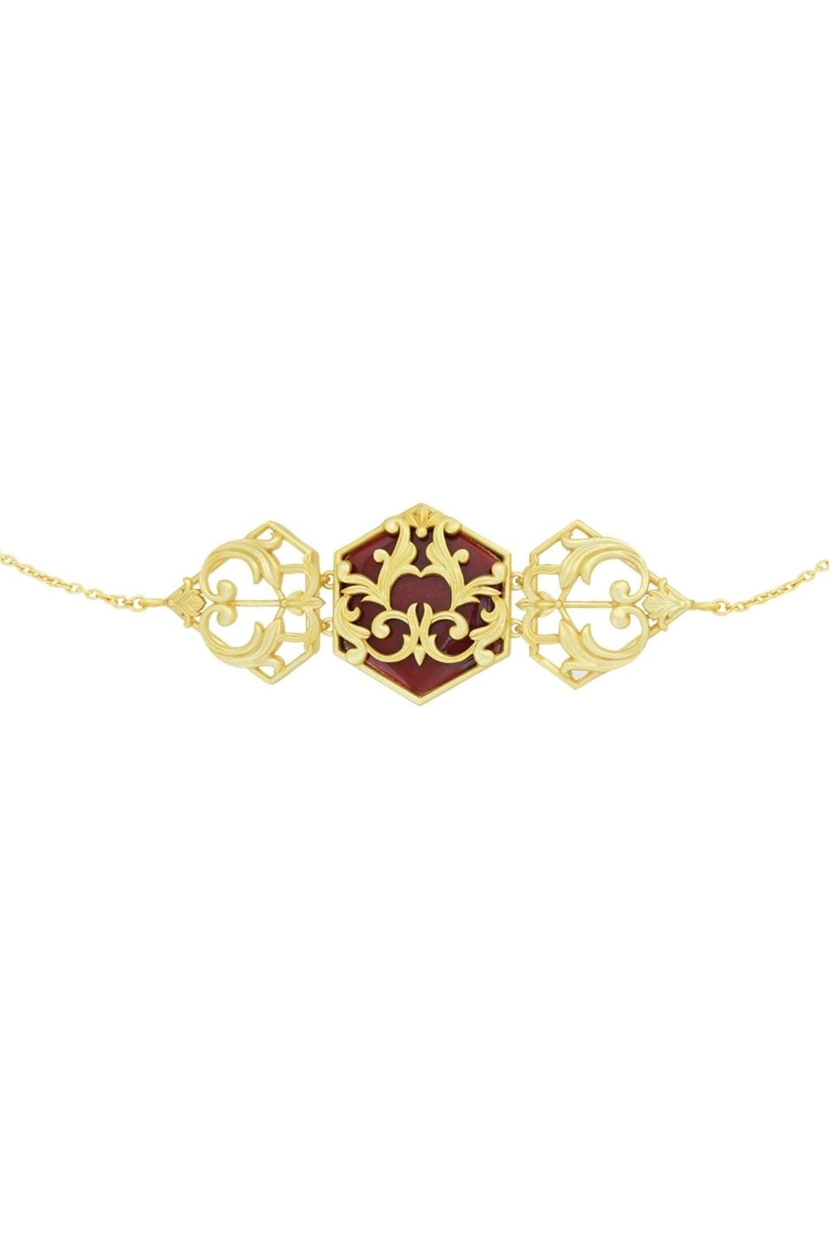 Gold Plated Garnet Enameled Floral Choker Necklace