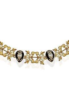 Gold Finish Zircon Baroque Filigree Enameled Choker Necklace