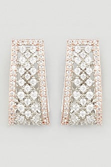 Two Tone Finish Zircons Stud Earrings In Sterling Silver