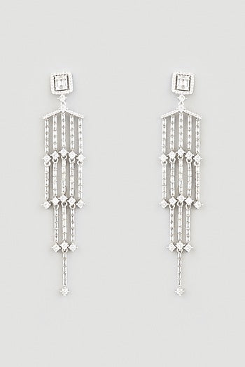 White Finish Zircons Earrings In Sterling Silver