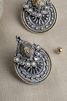 Two Tone Finish CZ Temple Dangler Earrings In Sterling Silver