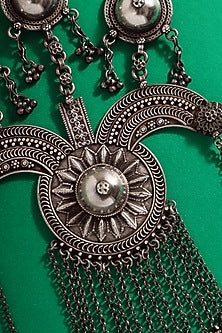 White Finish Tribal Long Necklace In Sterling Silver