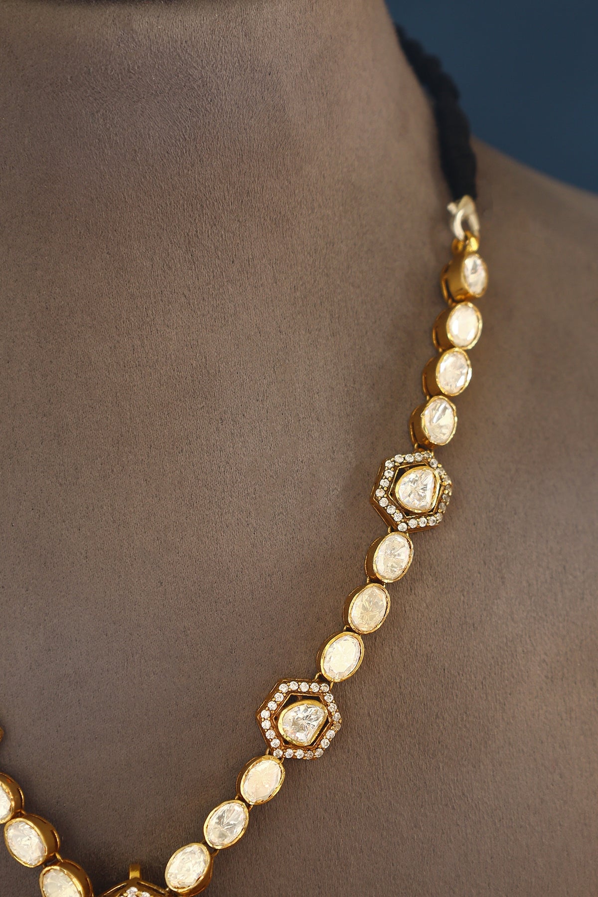 Gold Finish Moissanite Temple Necklace In Sterling Silver