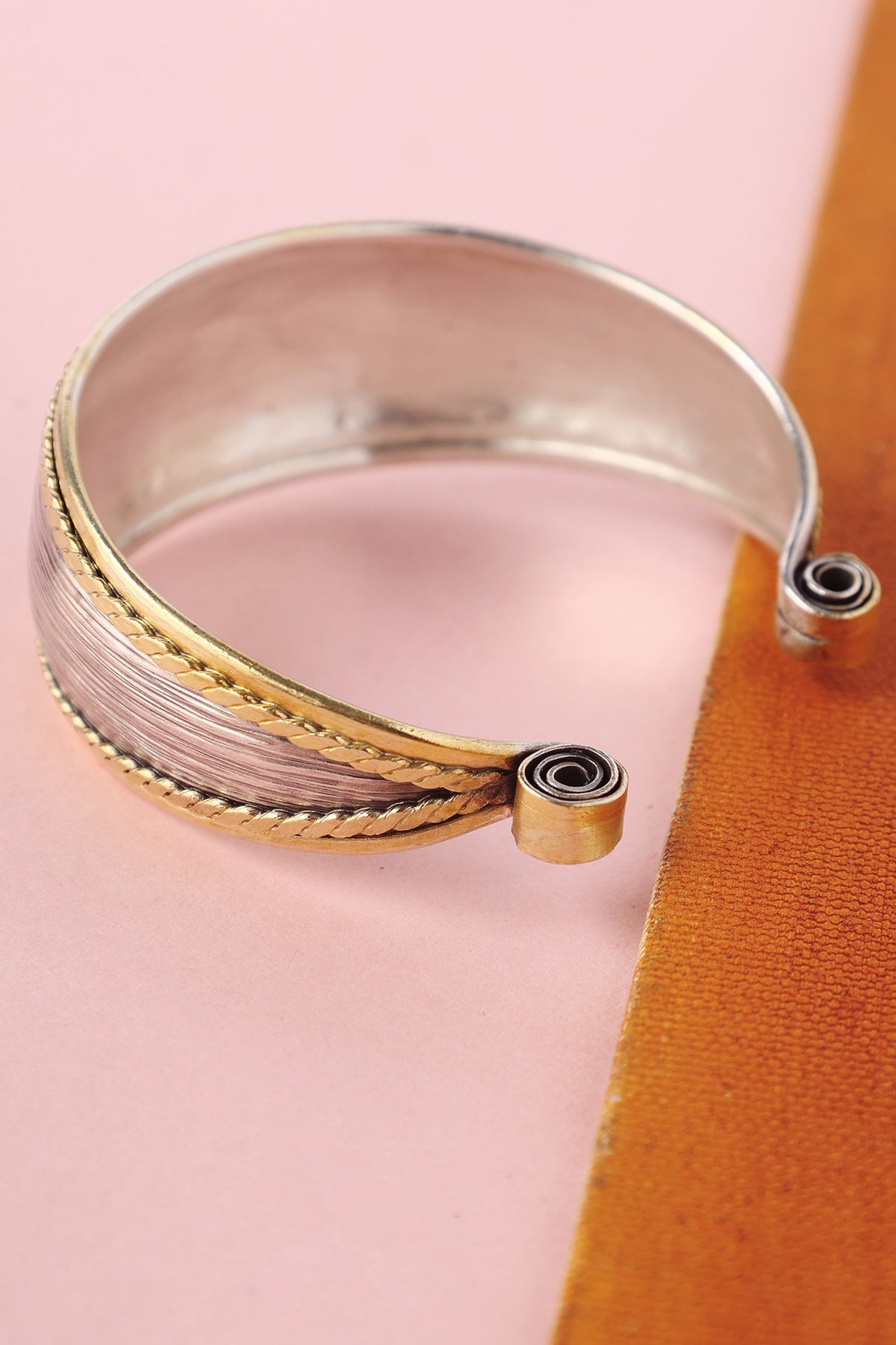 White Finish Temple Bangle In Sterling Silver