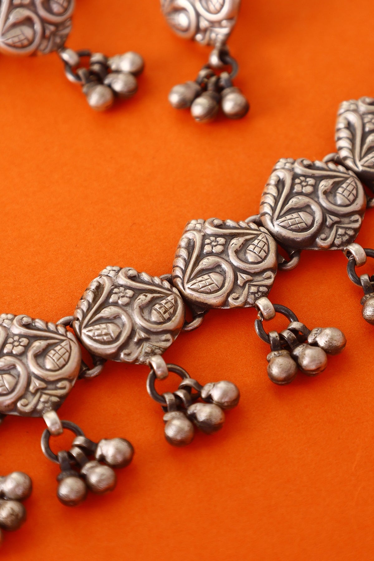 White Finish Temple Necklace Set In Sterling Silver
