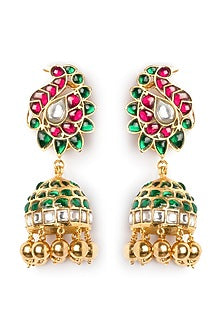 Gold Finish Madhubani Jhumka Earrings