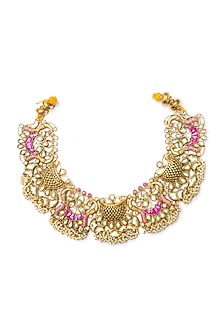 Gold Finish Pink Kemp Stone Necklace