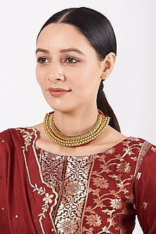 Gold Finish Temple Necklace In Sterling Silver
