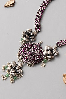 Silver Finish Temple Long Necklace In Sterling Silver