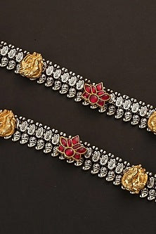 Two-Tone Finish Kundan Polki Payals In Sterling Silver (Set Of 2)