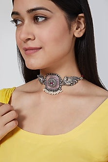 White Finish Handcrafted Choker In Sterling Silver