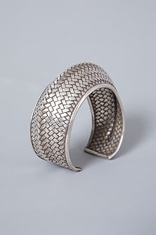 White Finish Textured Hand Cuff In Sterling Silver