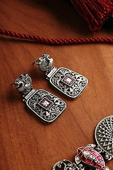White Finish Pink Kundan Polki Temple Choker Necklace Set In Sterling Silver