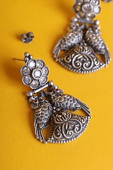 White Finish Cubic Zirconia & Kemp Stone Temple Earrings In Sterling Silver