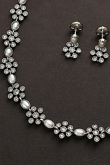 White Finish Pearl Long Necklace Set In Sterling Silver