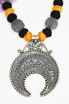 White Finish Tribal Long Necklace In Sterling Silver