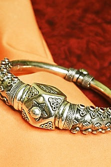 White Finish Tribal Cuff In Sterling Silver