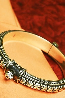 White Finish Tribal Cuff In Sterling Silver