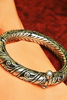 White Finish Tribal Cuff In Sterling Silver