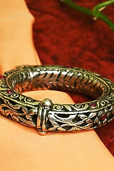 White Finish Tribal Cuff In Sterling Silver